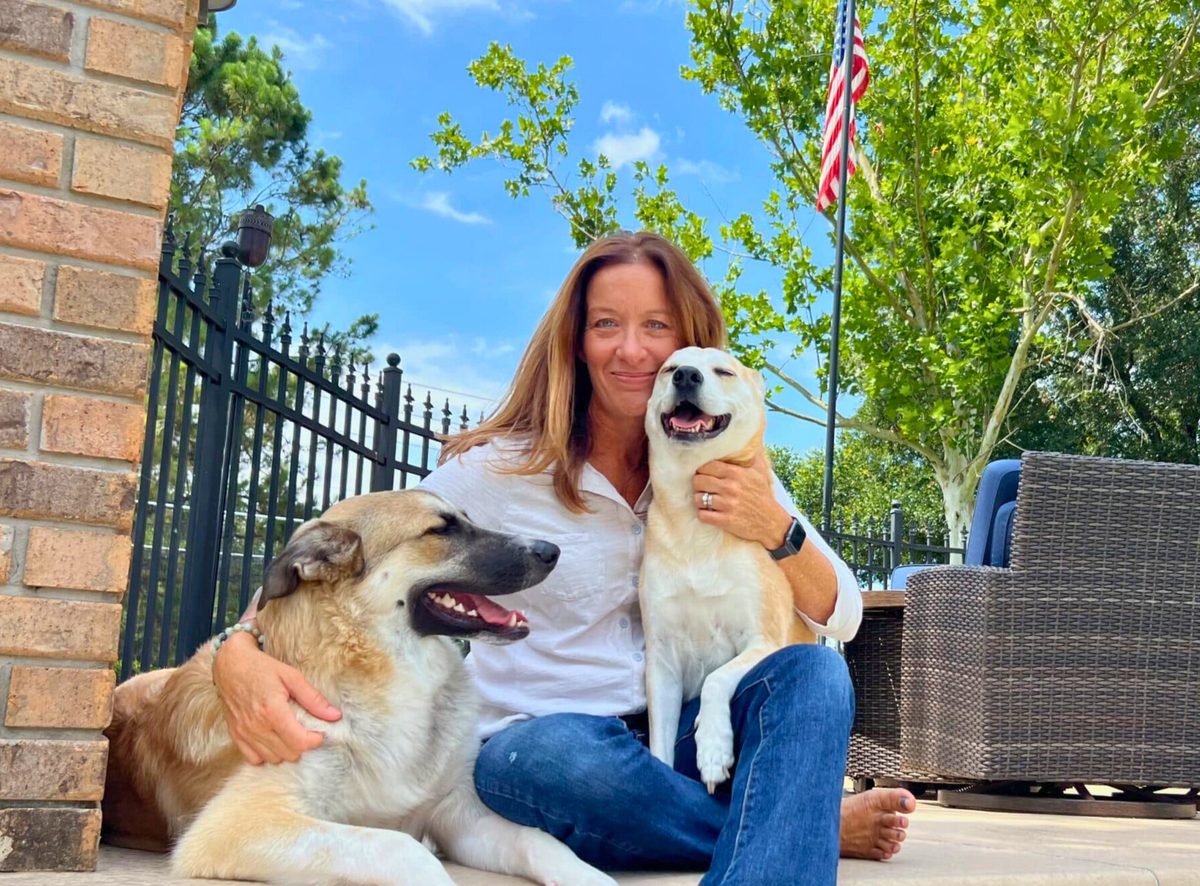 Kelley at home with her dogs